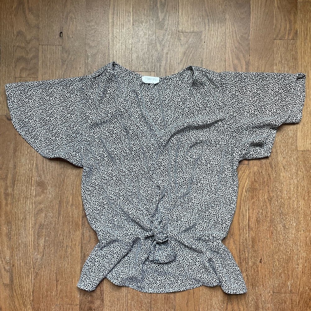 Sienna Sky Gray Tie Front Wrap Blouse